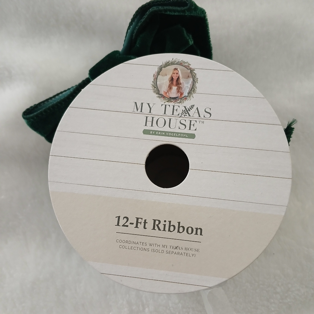 My Texas House Velvet Green Wired Ribbon 12 Ft long 2.5" Wide